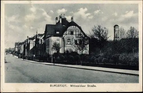 Ak Burgstädt in Sachsen, Villen in der Mittweidaer Straße, Wasserturm