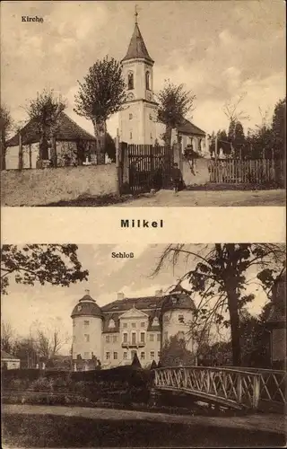 Ak Milkel Radibor Oberlausitz, Kirche, Schloss