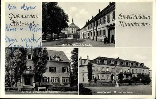 Ak Mingolsheim Bad Schönborn in Baden Württemberg, Stift Kislau, Kurhaus, Sanatorium Rochusbrunnen