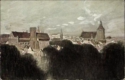 Künstler Ak Haß, Fritz, Olsztyn Allenstein Ostpreußen, Schloss und Jakobikirche