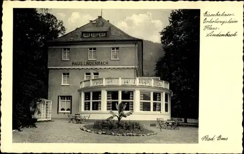 Ak Bad Ems an der Lahn, Eisenbahner Erholungsheim, Haus Lindenbach, Garten