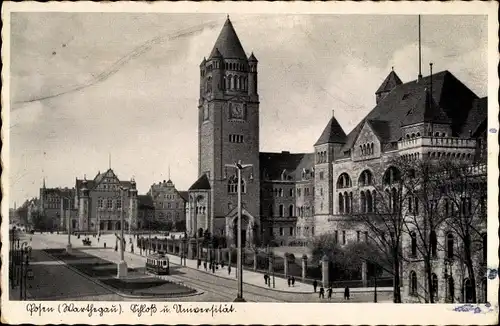 Ak Poznań Posen, Schloss, Universität, Straßenbahn