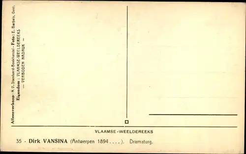 Ak Schriftsteller Dirk Vansina, Portrait, Vlaamse Weeldereeks