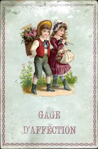 Litho Gage d'Affection, Junge und Mädchen mit Rosen