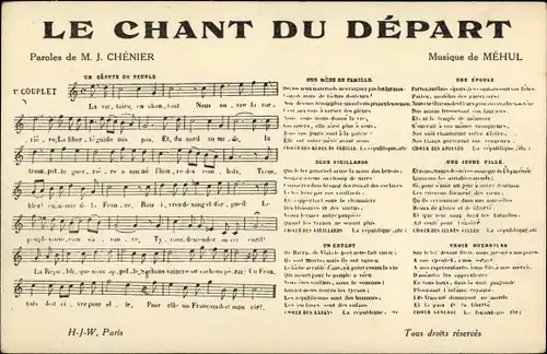 Lied Ak Le Chant du Depart von M.J. Chenier, Musique de Mehul