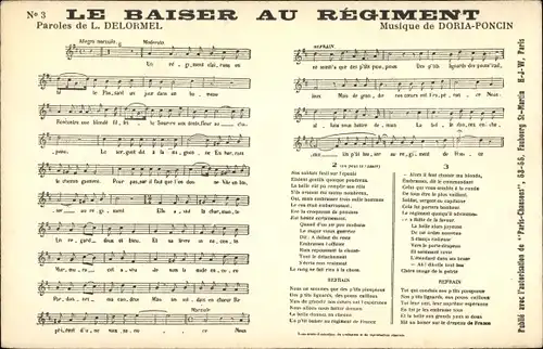 Lied Ak Le Baiser au Regiment von L. Delormel, Musique de Doria-Poncin