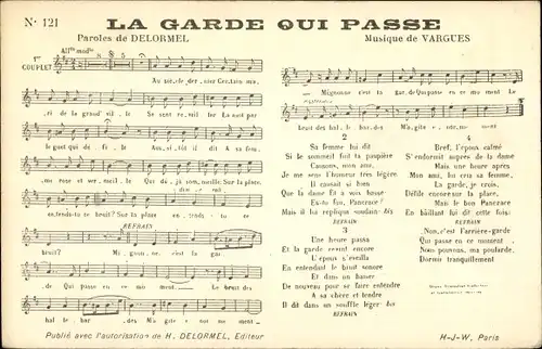 Lied Ak La Garde Qui Passe egiment von L. Delormel, Musique de Vargues