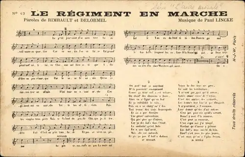 Lied Ak Le Regiment en Marche von Rimbault et Dolormel, Musique de Paul Lincke