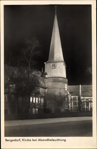 Ak Hamburg Bergedorf, Kirche bei Abendbeleuchtung