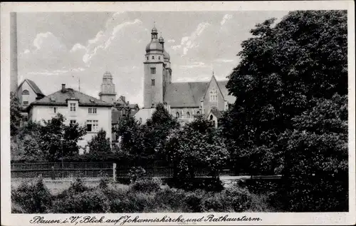 Ak Plauen im Vogtland, Johanniskirche, Rathausturm