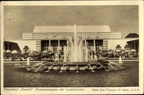 Ak Düsseldorf am Rhein, Gesolei, Hauptrestaurant mit Leuchtfontäne, Ausstellung 1926