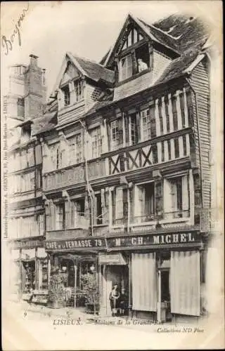 Ak Lisieux Calvados, Maisons de la Grande Rue, Cafe Terrasse