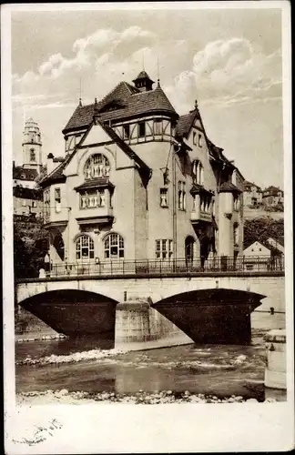 Ak Aue im Erzgebirge Sachsen, Gasthof zum Muldental, Brücke