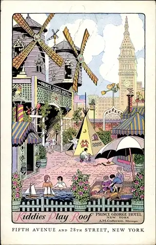 Künstler Ak New York City USA, Kiddies Play Roof, Prince George Hotel, Windmühlen, Spiel-Paradies