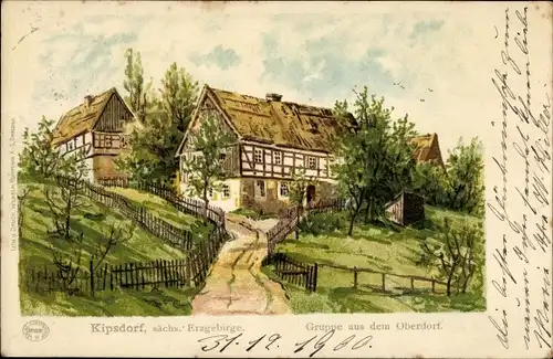 Litho Kipsdorf Altenberg im Erzgebirge, Gruppe aus dem Oberdorf