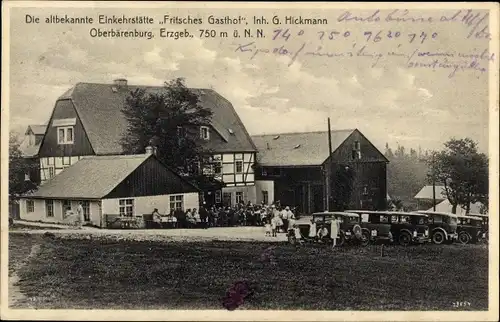 Ak Oberbärenburg Altenberg im Erzgebirge, Fritsches Gasthof, Autos