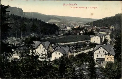 Ak Buschmühle Schmiedeberg Dippoldiswalde im Osterzgebirge, Blick auf den Ort, Gasthaus
