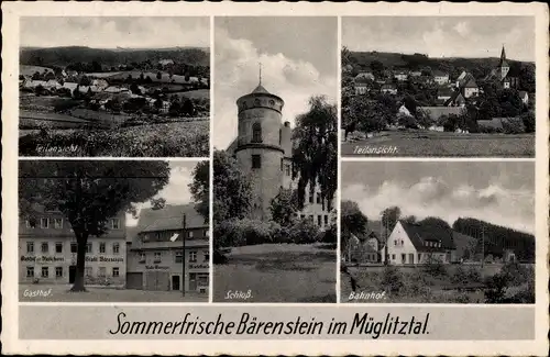 Ak Bärenstein Altenberg Osterzgebirge, Bahnhof, Schloss, Gasthof, Teilansicht