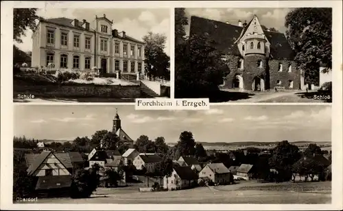 Ak Forchheim Pockau Lengefeld im Erzgebirge, Schule, Schloss, Oberdorf