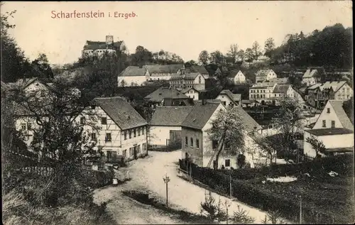 Ak Scharfenstein Drebach im Erzgebirge Sachsen, Blick auf den Ort