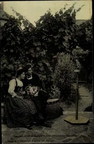 Ak La vie aux champs, Liebespaar, Papagei