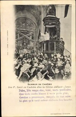 Ak Sermon de Caremo, Lou P. Savie en Cadiero dins la Gleiso dei Sant Janen