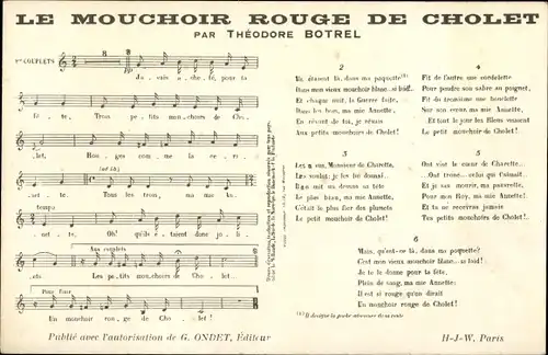 Lied Ak Theodore Botrel, Le Mouchoir Rouge de Cholet