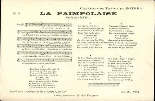 Lied Ak Theodore Botrel, La Paimpolaise