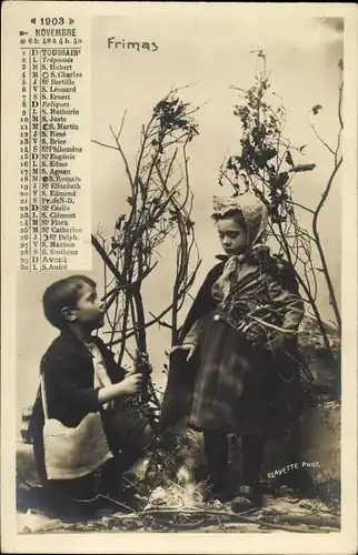 Ak Frimas, Allegorie, Winter, Junge und Mädchen, Novembre 1903