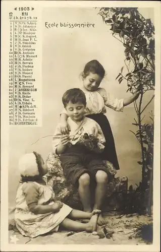 Ak Ecole buissonniere, Allegorie, Frühling, Junge und Mädchen, Mai 1903