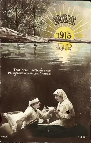 Ak Pax 1915, Krankenschwester, verwundeter Soldat, Rotes Kreuz, I WK
