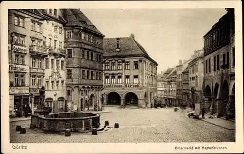 Ak Görlitz in der Lausitz, Untermarkt mit Neptunbrunnen