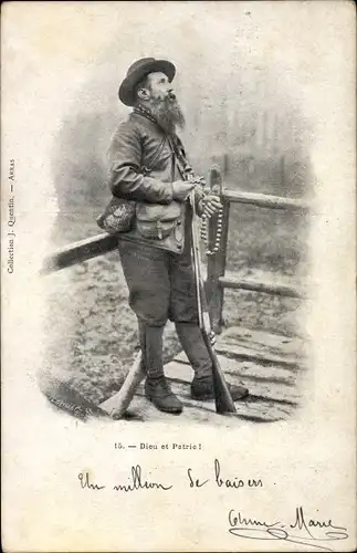 Ak Dieu et Patrie, betender Jäger