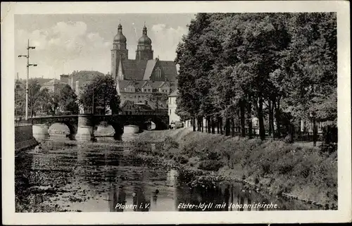 Ak Plauen im Vogtland, Elster Idyll mit Johanniskirche