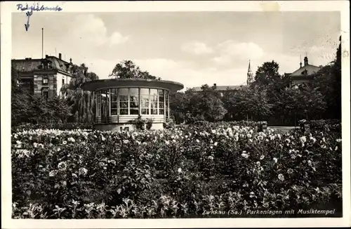 Ak Zwickau in Sachsen, Parkanlagen mit Musiktempel