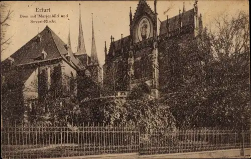 Ak Erfurt in Thüringen, Dom mit Marienbild und Severi Kirche