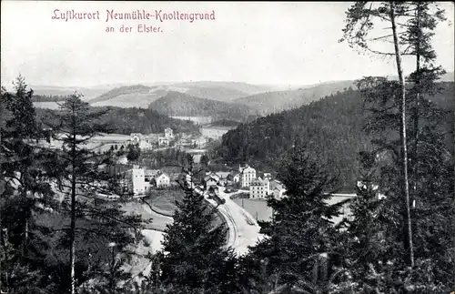 Ak Neumühle Knottengrund Elster, Blick zum Bahnhof
