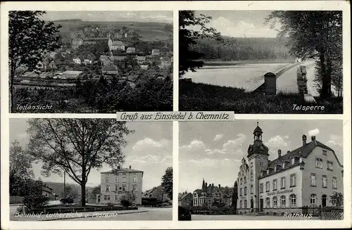 Ak Einsiedel Chemnitz in Sachsen, Talsperre, Rathaus, Bahnhof, Luthereiche, Postamt