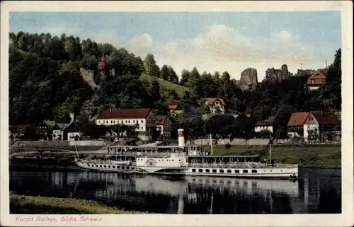 Ak Rathen an der Elbe Sächsische Schweiz, Teilansicht, Salondampferpartie