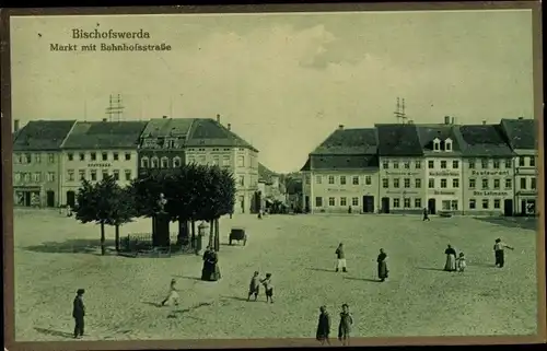 Ak Bischofswerda in Sachsen, Markt mit Bahnhofsstraße, Restaurant