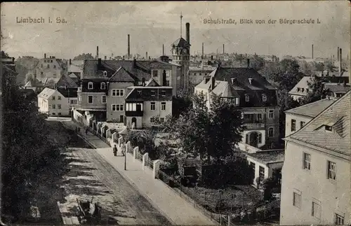 Ak Limbach Oberfrohna Sachsen, Die Schulstraße, Blick von der Bürgerschule I