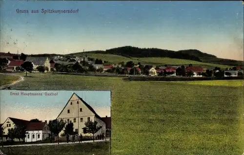 Ak Spitzkunnersdorf Leutersdorf Oberlausitz, Gasthof von Ernst Hauptmann, Panorama