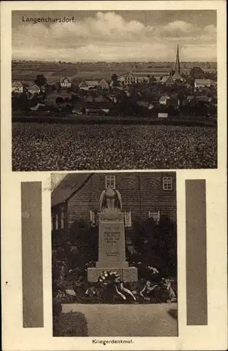 Ak Langenchursdorf Callenberg in Sachsen, Panorama, Kriegerdenkmal
