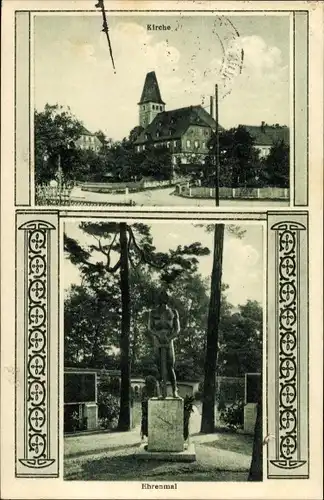 Ak Oberlungwitz in Sachsen, Kirche, Ehrenmal
