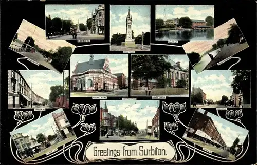 Ak Surbiton Kingston London England, street views, monument