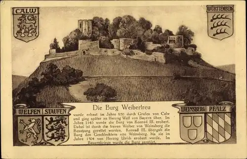 Wappen Künstler Ak Weinsberg im Kreis Heilbronn, Burg Weibertreu