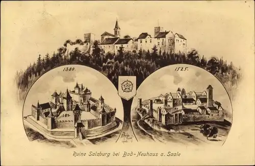 Künstler Ak Felle, Bad Neuhaus Bad Neustadt an der Saale Unterfranken, Ruine Salzburg, 1380 und 1525