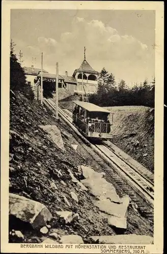 Ak Bad Wildbad im Schwarzwald, Bergbahn, Höhenstation Restaurant Sommerberg, Standseilbahn