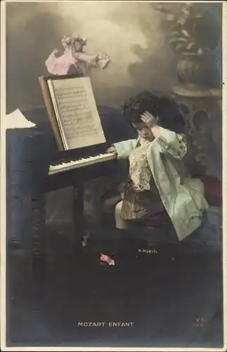 Ak Mozart Enfant, Kind am Klavier, Musikunterricht