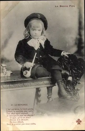 Ak La Bonne Pipe, le Remords, Junge mit Pfeife